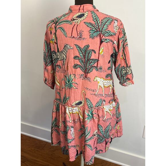 Fox and Hen Pink Ruffle Jungle Cats Button Down Dress MISSING BUTTON Size Large - Picture 5 of 9